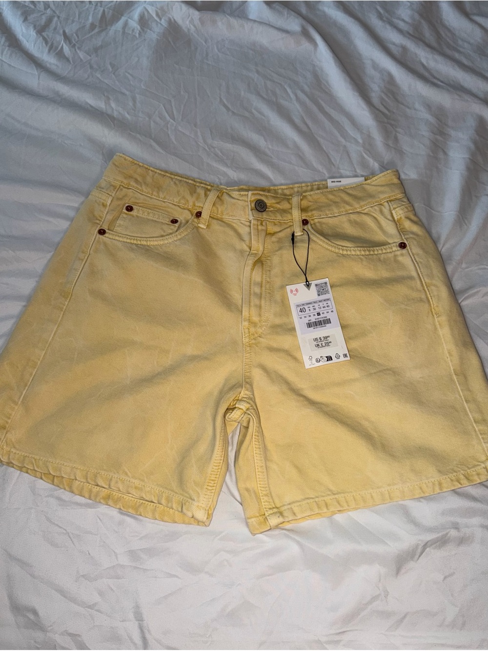 Zara Yellow Bermuda Denim Shorts